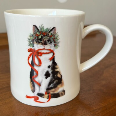CREATIVE CO-OP Calico Cat Christmas Mug Ceramic Mary Lake Thompson Lucia Crown-image