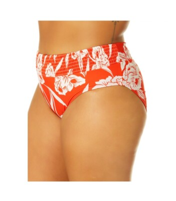 Time and Tru Women's Plus Mid Rise Smocked Swim Bottoms Orange Size 1X (16w-18w)-image