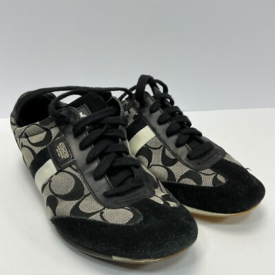 Coach Joss Sneakers Signature Canvas Black White Low Top Shoes 8.5M-image