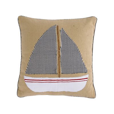 Creative Co-Op Cotton Appliqued Boat and Striped Piping Pillow 20