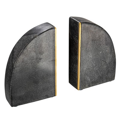 Creative Co-Op Boho Arched Semicircle Marble Brass Detail Set of 2 Black Bookend-image