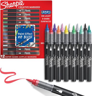 Sharpie Creative Markers, Water-Based Acrylic, Brush Tip, Assorted Colors, 12 Co-image