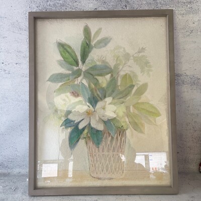 Botanical Wall Art Magnolia Floral Print Wood Framed Glass Creative Co op 71cm-image