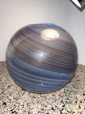 Dansk Mid-Century Mezza Filigrana  Globular Vase Blue, orange swirl Label-image