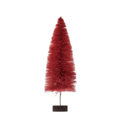 Sisal Bottle Brush Tree with Wood Slice Base, Berry Color-image