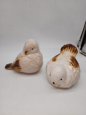 Creative Co-op Cream & Brown Pinkish Hew Stoneware Bird Pair Sitting Figurines-image