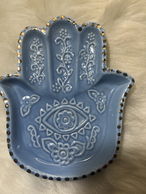 Creative Co-op Lux Bohemia Ceramic Jewelry Hand Blue & Gold-image