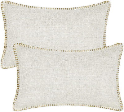 Decorative Outdoor Throw Pillow Covers 12X20 Set of 2, Lumbar Linen Rustic Neutr-image