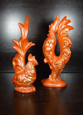 Rooster & Chicken Ceramic Arnel’s Mold Mid-Century Modern - Orange & Gold Autumn-image