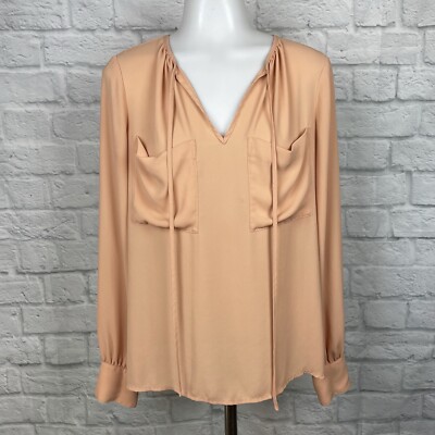 BCBGMaxazria Women's XS Joss Blouse Orange Long Sleeve Pocket Top-image