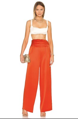 Revolve Nonchalant Women's Pascale Satin Wide Leg Pants Sz  Large Orange NWT-image