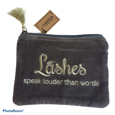 Creative Co-Op Lashes Speak Louder Than Words Green Velvet Make-Up Bag New-image