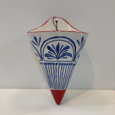 Creative Co-op Stoneware Wall Cone Vase, Wall Pocket, Vase, Pottery-image