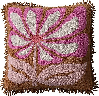 Creative Co-Op, Pink Cotton Punch Hook Pillow with Flower and Square, -image