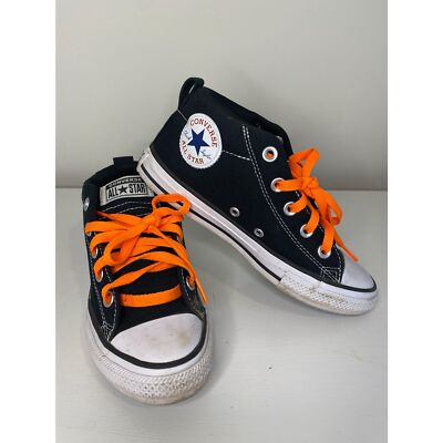 Converse Chuck Taylor Black Canvas Sneaker Mid Top Casual Youth 2 Orange -image