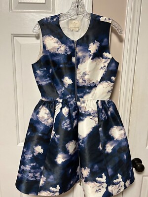 Kate Spade York Blue Dusk Joss Cloud Print Bell Skirt w/ Full Front Zip Size 4-image