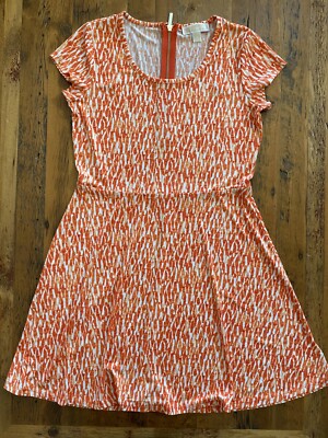 Michael Kors Orange & White Patterned Cap Sleeve Dress Womens Size Medium-image