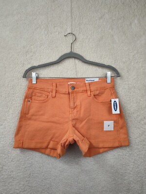 Old Navy Women Short 0 Orange Cotton Blend Mid Rise Straight Fit Boyfriend Chino-image