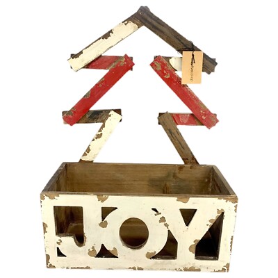 Creative Co-Op Wood Christmas Box Joy Planter Table Top Wall Decoration Basket-image