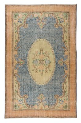 6.9x10.7 Ft Mid-20th Century Hand Knotted Floral Turkish Wool Area Rug-image