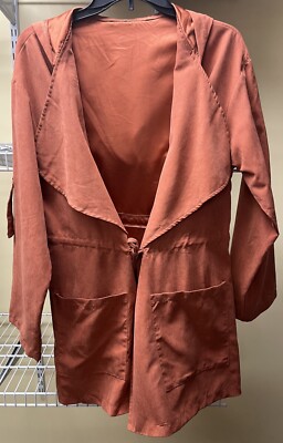 SHEIN Orange Roll Tab Sleeve Cinch Waist Long Jacket Women's L US 8/10 New-image