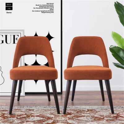Bayonne Mid-Century Modern Fabric Dining Chair in Orange (Set of 2)-image
