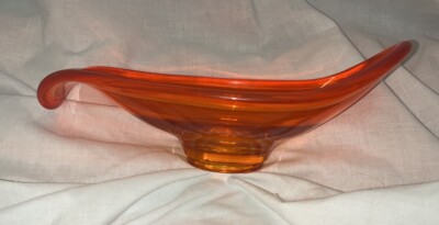 Vintage Mid Century Modern Orange Glass Dish, Abstract Viking? MCM Candy Dish-image
