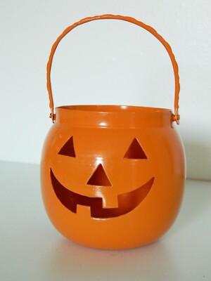 Hosley JOL Pumpkin Bucket Metal Orange Votive Tealight Candle Holder Halloween-image