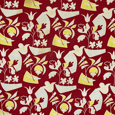 36X34 Mid century modern French fabric red yellow cotton-image