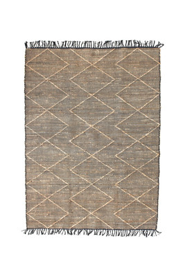 5'x7' Natural & Black Cotton & Jute Rug Diamond Pattern & Fringe Creative Co-op-image