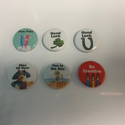 Pleasant Company American Girl Vintage Grin Pins LOT of 6 Fun Luck Creative Say-image