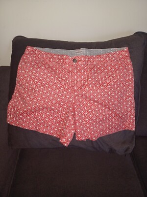 Merona Womens Shorts Size 12 Orange Cotton Check Mid Rise Cheeky Classic Chino-image