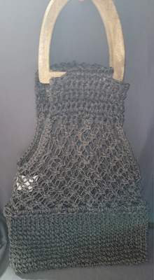Creative Co-op Handbag  Natural Macrame Jute Wooden Handles Boho Style Gray Grey-image