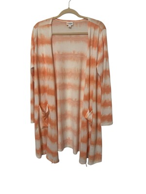 Women’s LuLaRoe Open Kimono-like Mid-length Jacket Peach & White Large-image
