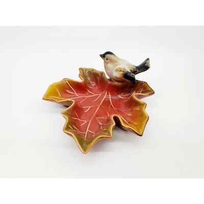 Creative Co-Op Ceramic Bird On Autumn Leaf Trinket / Candy Dish-image