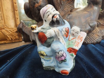 Japanese Wise man Figure With Baby  Signed Joss Stick Holder-image