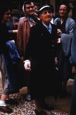 Kodak Slide 1950s Orange Border Kodachrome Old Woman in Crowd-image