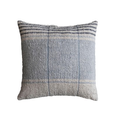 20 Inches Square Woven Cotton Slub Stripes, Multicolored Pillow, Blue-image