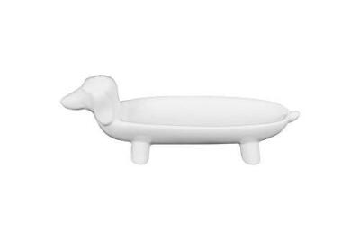 Creative Co-Op Elongated White Ceramic Dog Dish-image