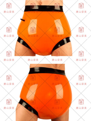 Orange And Black Inflatable Latex Briefs horts Diapers Covers Nozzle Underpants-image