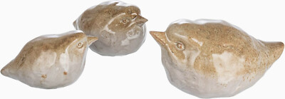 New Creative Co-Op Set of 3 Stylized Hand-Painted Stoneware Birds Reactive Glaze-image