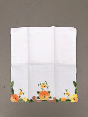 VINTAGE LINEN Napkin Envelope Orange Flowers & Leaves  11