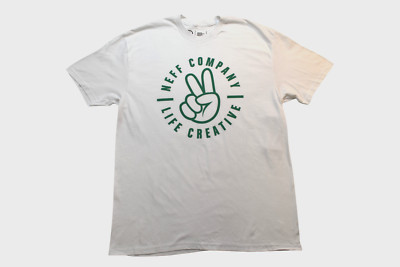Neff Mens Neff Company Life Creative Peace Fingers Graphic White Shirt NWT L-image