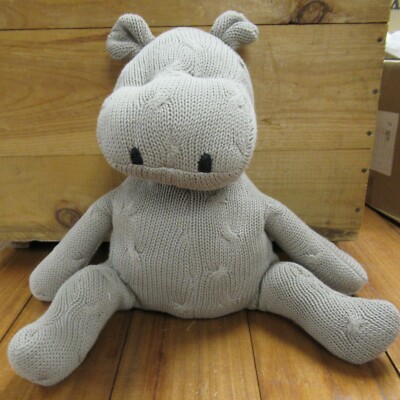 NWT Creative Co-Op Grey Stuffed Animal Hippopotamus Hippo Knit Plush Toy NEW-image