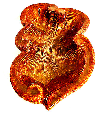 Ash Tray California Pottery Ceramic Art Mid Century Modern Leaf Orange Brown-image