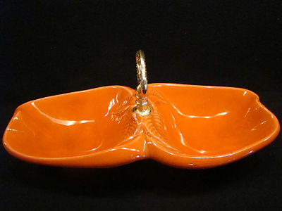 California Pottery USA Nut Dish Candy Bowl Orange Mid Century Art Deco #20-image