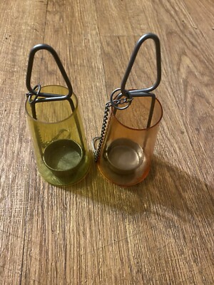 mid century modern hanging  candle holders Orange Yellow-image