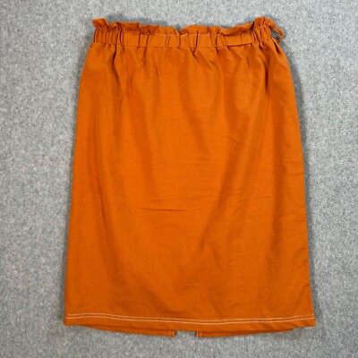 Polagram Orange Skirt Womens X-Small Paperbag Elastic Waist Contrast Stitch Slit-image