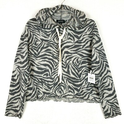 La La Land Creative Co Zebra Print Hoodie Size M Gray Long Sleeve Pullover NWT-image