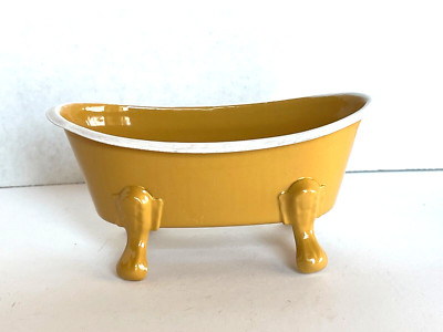 Creative Co-Op Mustard Yellow Metal Claw Feet Bathtub Soap Dish Holder-image